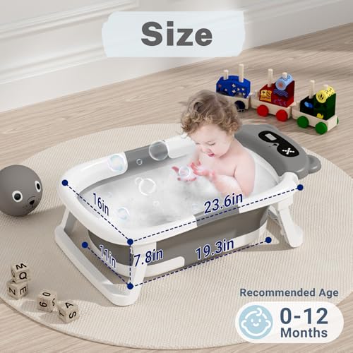 Image of AVIDOR Baby Bathtub,Collapsible Bathtub for Newborn to Toddler,Durable Essential Infant Bath Tub,Portable Travel Baby Tub with Soft Cushion,No-Slip Hanging and Detachable(Grey)