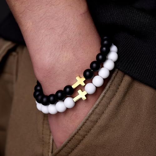Pulsera de cuentas con cruz dorada unisex 8mm miniatura 2
