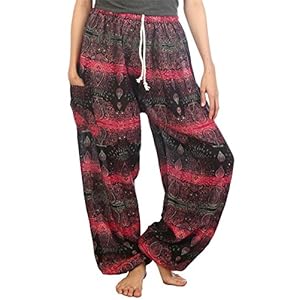 Lofbaz Pantalon Sarouel Femmes Paon Funky Floral avec Cordon