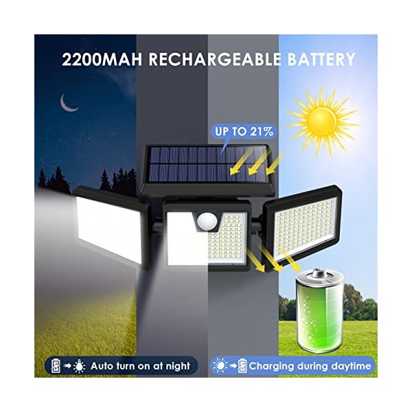 Solarlampen für Außen mit Bewegungsmelder, 341 LED Solarleuchten für Außen, IP65 Wasserdicht Solar Aussenleuchte 270° Beleuchtungswinkel, 360° Drehbar Wandleuchte für Garten Balkon Garage Zaun-2 Stück – Bild 7