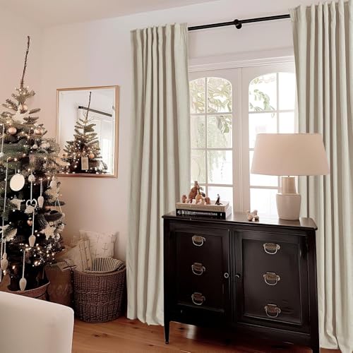 INOVADAY 100% Blackout Curtains 120 Inches Length 2 Panels Set, Back Tab/Rod Pocket Linen Black Out Curtains for Bedroom, Thermal Insulated Window Drapes - Natural, W50 X L120