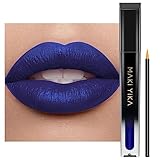 MAKI YIKA Blue Lipstick Matte, Dark Blue Liquid Lipstick Long Lasting 24 Hour Lip Gloss with Brush, Waterproof & Smudge Proof & Cruelty-Free Lip Stain | CHARM BLUE