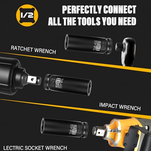 Image of 1 /2 Inch Drive 18mm Deep Metric Impact Socket,CR-MO,6 Point Radius Corner Design,Square Chamfered Opening,Axle Nut Impact Grade Socket for Easy Removal