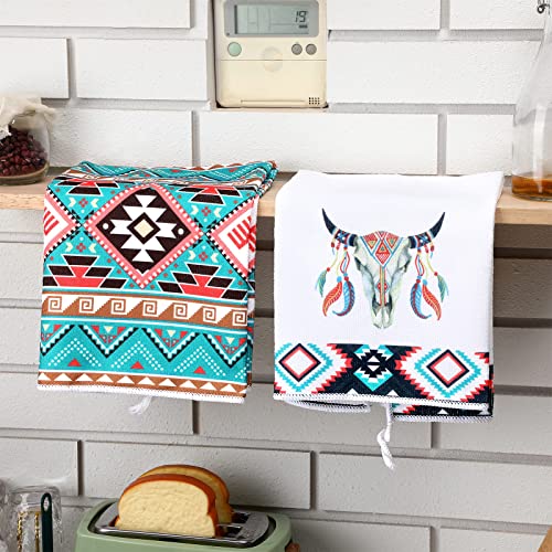 Mixweer Set Of 4 Southwest Decor Kitchen Towels Aztec Dish Towel Cactus Cattle Skull Absorbent Hand Towels With Hanging Loop Western Tea Towel Cooking Housewarming Gifts 15.75 X 23.62 Inch #TOP3