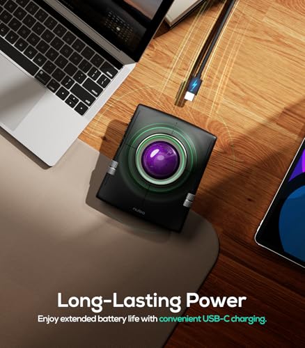 Image of Nulea Wireless Trackball Mouse Ergonomic 55mm Large Ball Ambidextrous | Rechargeable mouse with free spin scroll wheel,quiet clicks,Bluetooth USB connection,smooth tracking,PC Mac compatible-Purple