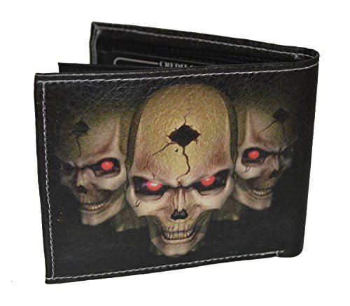 Leatherboss Skull Printed Stylish Men's Bifold Exotic Credit Card Cash Holder Wallet with Gift Box