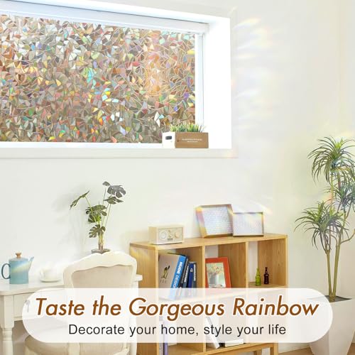 Image of Haton Window Privacy Film, Rainbow Film, Brown 11.8 inch x 78.7 inch | Stained Glass Decorative Window Clings, Static Cling No Glue Removable, Sun Blocking Heat Control Stickers for Home Doors