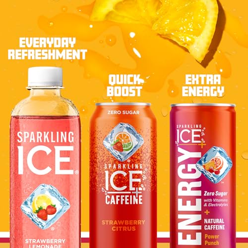 Image of Sparkling Ice, Strawberry Lemonade Sparkling Water, Zero Sugar Flavored Water, with Vitamins and Antioxidants, Low Calorie Beverage, 17 fl oz Bottles (Pack of 12)