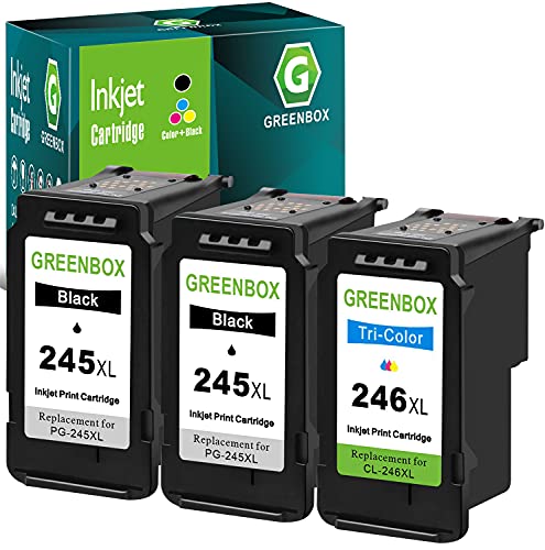 GREENBOX Remanufactured Ink Cartridges 245 and 246 Replacement for Canon PG-245XL CL-246XL PG-243 CL-244 for Canon PIXMA MX492 MX490 MG2920 MG2922 MG2420 IP2820 Printer (2 Black 1 Tri-Color)