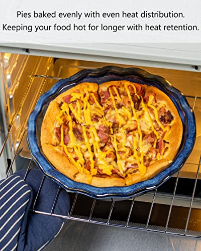Henxfen Lead Ceramic Pie Pan For Baking - Deep Dish Apple Pie Plate 9.5 Inch, Round Baking Dish For Quiche, Pot Pies - Set Of 2, Reactive Blue #TOP4