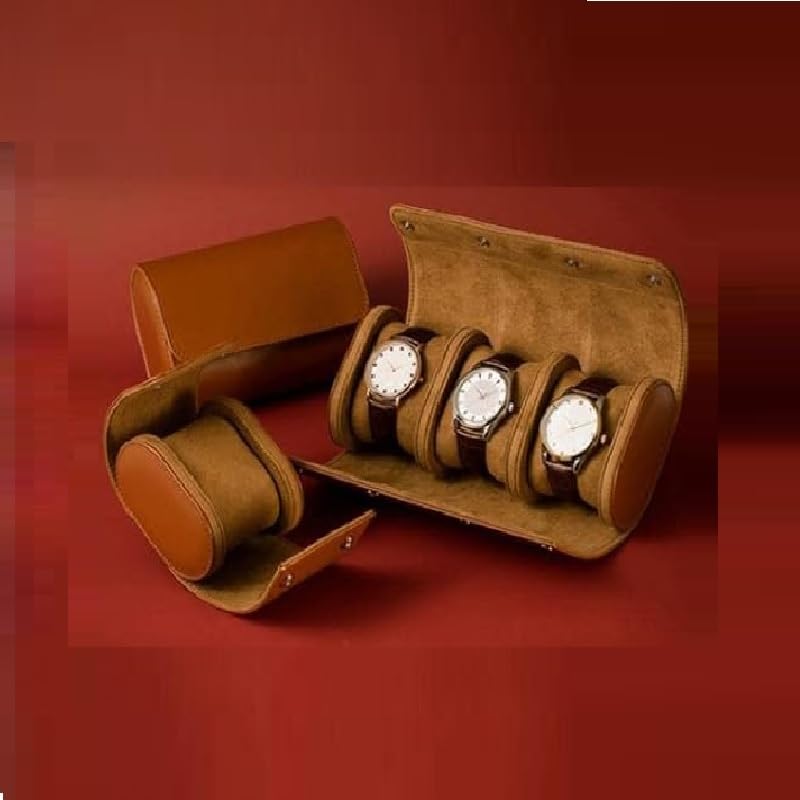 Image of Zollyss Zolyss Luxury Watch Travel Case, Brown Leather, Roll Organizer with Snap Closure (1 Slot)