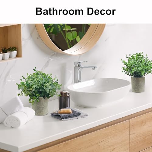 USLAI Small Potted Fake Plants(3-Pack), Mini Artificial Plastic Eucalyptus Plants Topiaries for Home Office Shelf Desk Farmhouse Room Coffee Table Decor