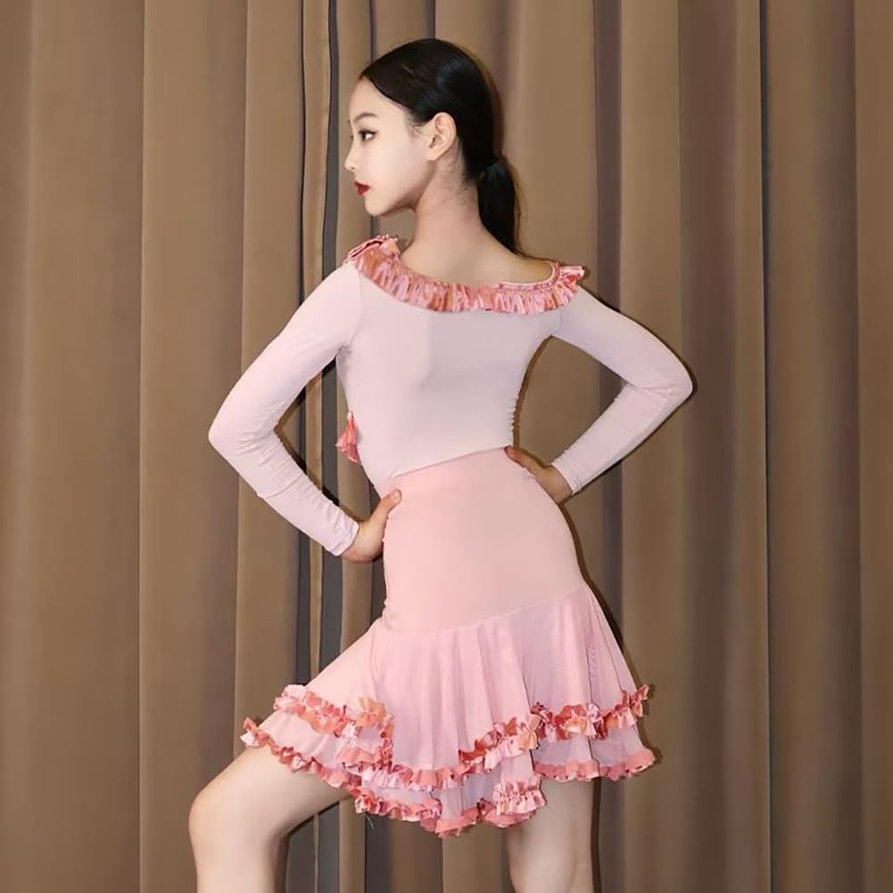 EFLALYHG Ropa de Baile para niñas y niños, Vestido de Baile Latino de Manga Larga para salón de Baile práctica actuaciones competición Disfraz