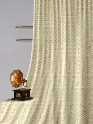 Image of Cortina Striped Light-Filtering Polyester Curtains 7 feet Long Set of 2 for Door [ Opacity: 50-60%, Color: Green, Knitting Foil Curtains -160 GSM ]
