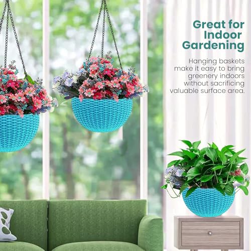 Image of Go Hooked Plastic Hanging Flower Pots, Light Blue, Pot Diameter -7.1 Inch, Pot Height-4.8 Inch, Pot Thickness-3 mm, Chain Length-13 inch approx., 5 Pieces