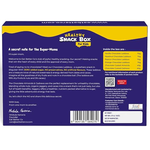Image of Eat Better Co - Kids Healthy Snack Box - Pack of 6 - 100% Natural, Preservative-Free Snacks - Dry Fruit Laddoos for Chocolate Replacement & Jaggery Coated Nuts for Energy - Healthy Snacks for Kids - 480gm