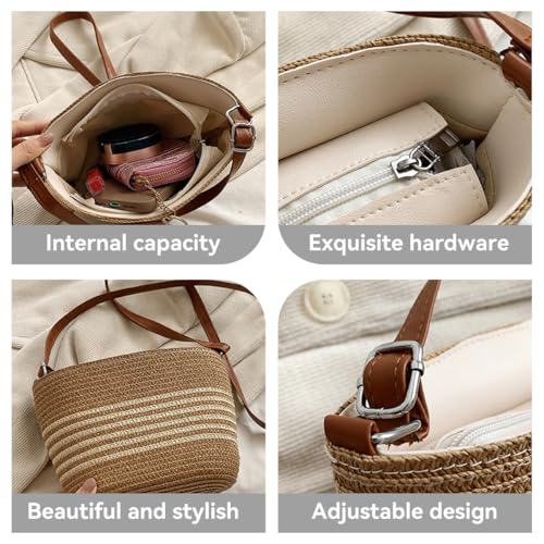 Small Straw Shoulder Bag, Women Woven Crossbody Bucket Bag for Summer Beach4