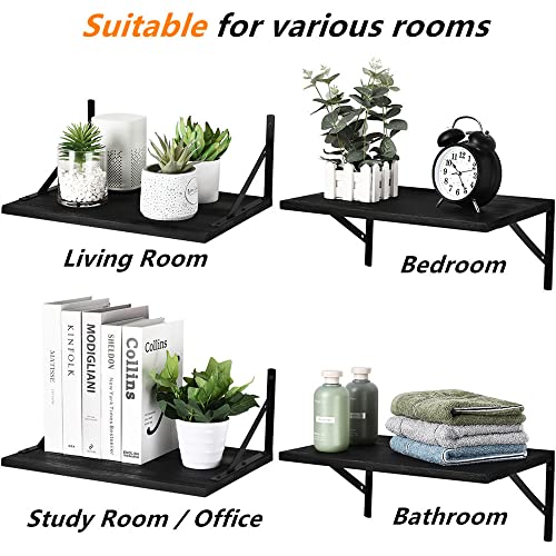 Deep Floating Shelves For Wall 4 Sets, 12 Inch Deep Floating Shelves Black, Wide Floating Shelves Wood Wall Mounted, Large Floating Wall Shelves For Bathroom, Bedroom, Kitchen, Living Room, Office #TOP2