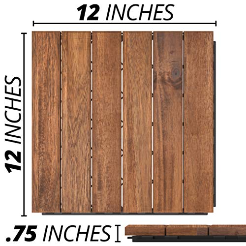 Mammoth Easy Lock Sustainably Sourced Solid Acacia Wood Oiled Finish Interlocking Deck Tiles, Water Resistant Outdoor Patio Pavers or Composite Decking Flooring, Pack of 11 (11 SQFT) (Stripe (6 Slat))