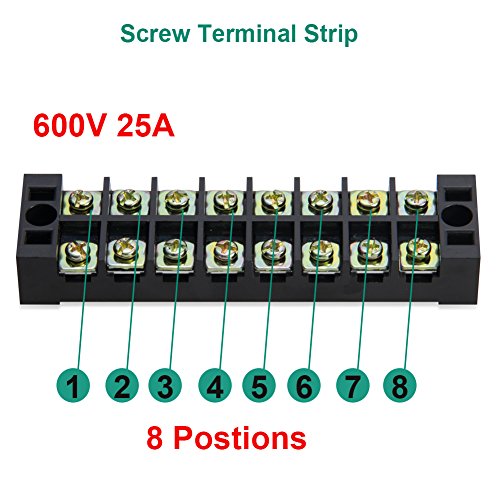 Image of Terminal Block Set - 4 Sets 8 Positions 600V 25A Dual Row Screw Terminals Strip With Cover + 400V 25A Pre-Insulated Terminal Barrier Jumper Strips Black & Red