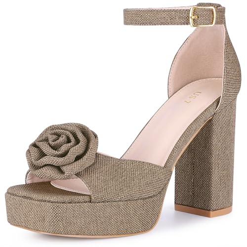 Allegra K Women's Platform Flower Heels Square Toe Chunky Heel Sandals
