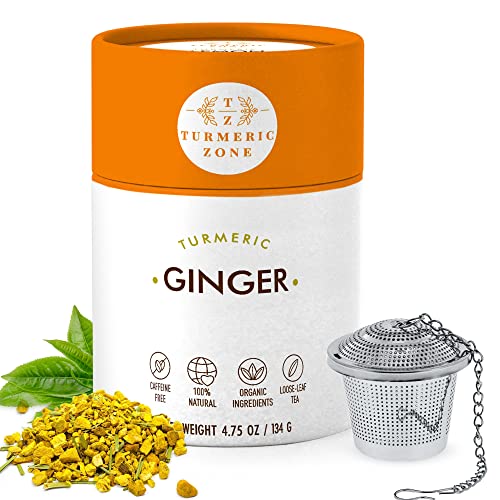 Turmeric Zone Organic Turmeric Ginger Decaf Tea With Turmeric Root, Ginger Root, Cinnamon And Black Pepper - 4.75 Oz #TOP20
