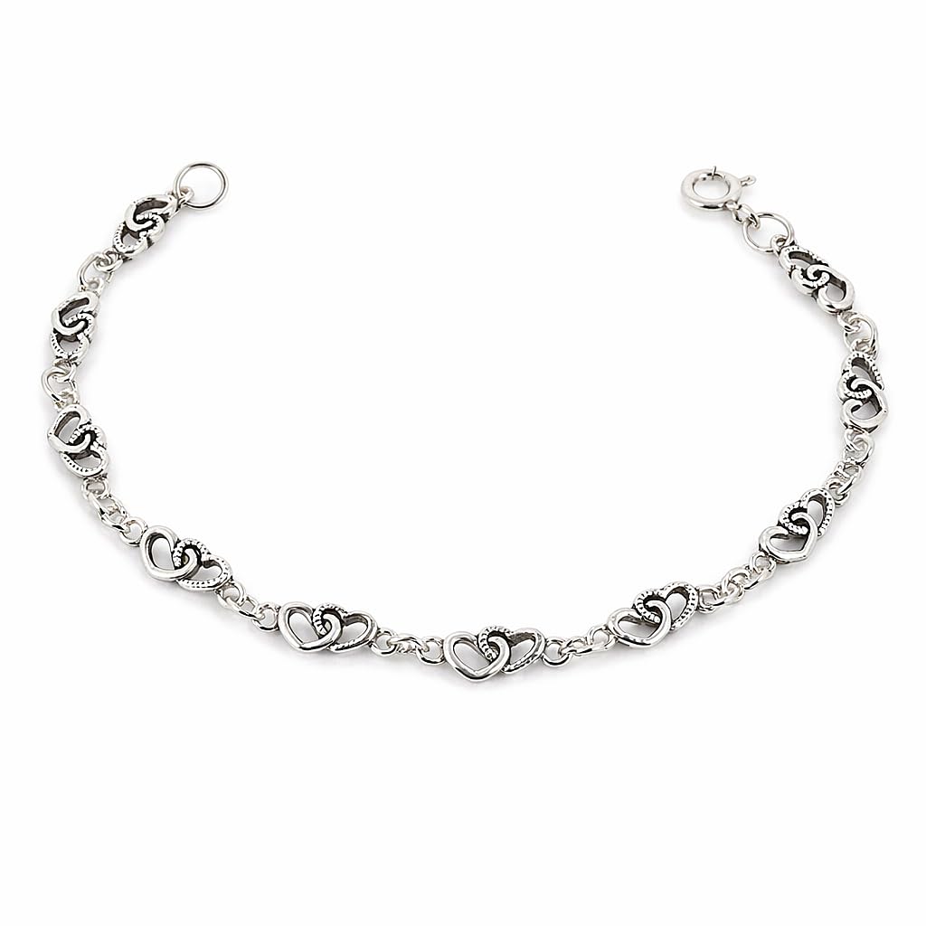Buy AAINA Sterling Silver Heart Link Bracelet, Antique Finish