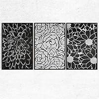 SIGNWIN 3 Piece Framed Canvas Wall Art Black and White Flower Canvas Prints Home Artwork Decoration for Living Room,Bedroom - 16