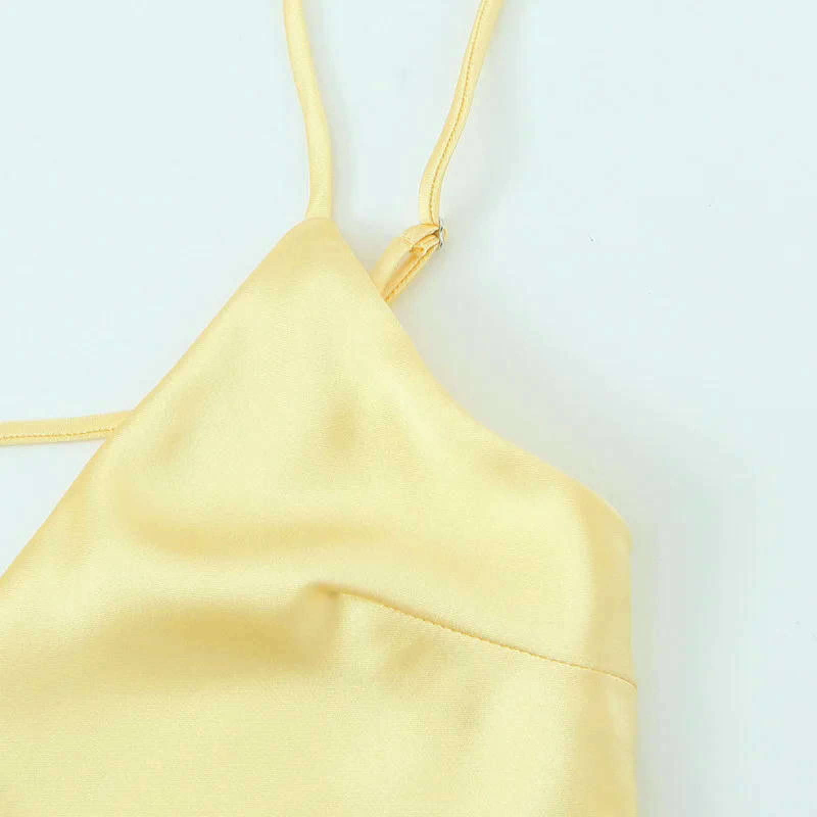 CHENSHI Robe Femme Chic Et Elegant Jaune De La Salle sans Manches Couchée en Satin Dos Sexy Robes Longues Soleil Vacances Plage-Jaune-s