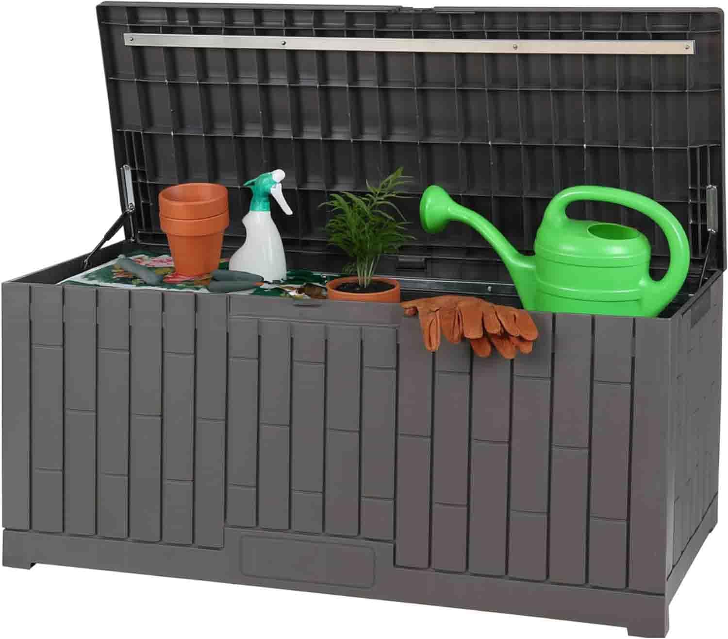 PRADICHI Outdoor Storage Box Waterproof – Heavy Duty Garden Deck Box for Patio Cushions, Tools, Toys, Logs & Coal – Lockable Resin Chest Container Bin for Outside, Garage & Pool (80 Gallon)