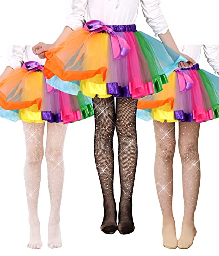 Girls Tights Kids Sparkle Tights High Waist Pantyhose Rhinestone Fishnet Stockings 3 Pairs