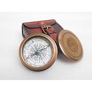 KHUMYAYAD Boussole de poche en laiton antique fabriquée à la main entièrement fonctionnelle avec étui en cuir