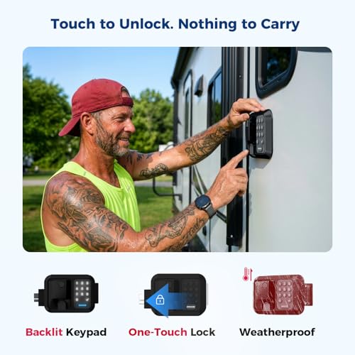 Image of ONNAIS RV Door Lock Replacement - Full Metal Keyless Entry, 10-Digit Keypad, Dual-Door Remote, Backup Key, RV Essential, Ideal Gift for RV Owners