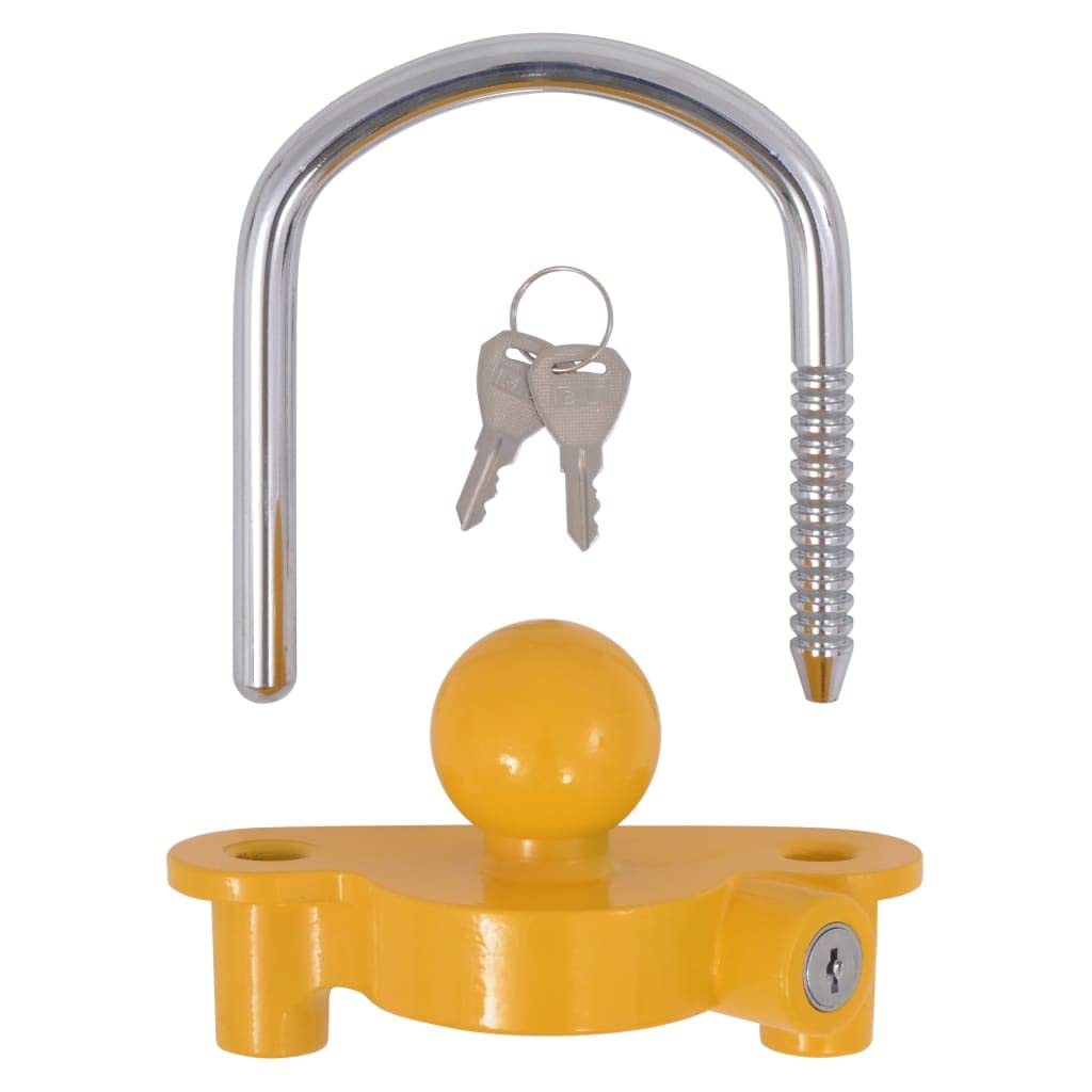 Antivol de remorque en acier et alliage d'aluminium jaune avec 2 clés, antivol pour caravane, remorque, voiture et camping-car, résistant aux intempéries, robuste, facile à utiliser