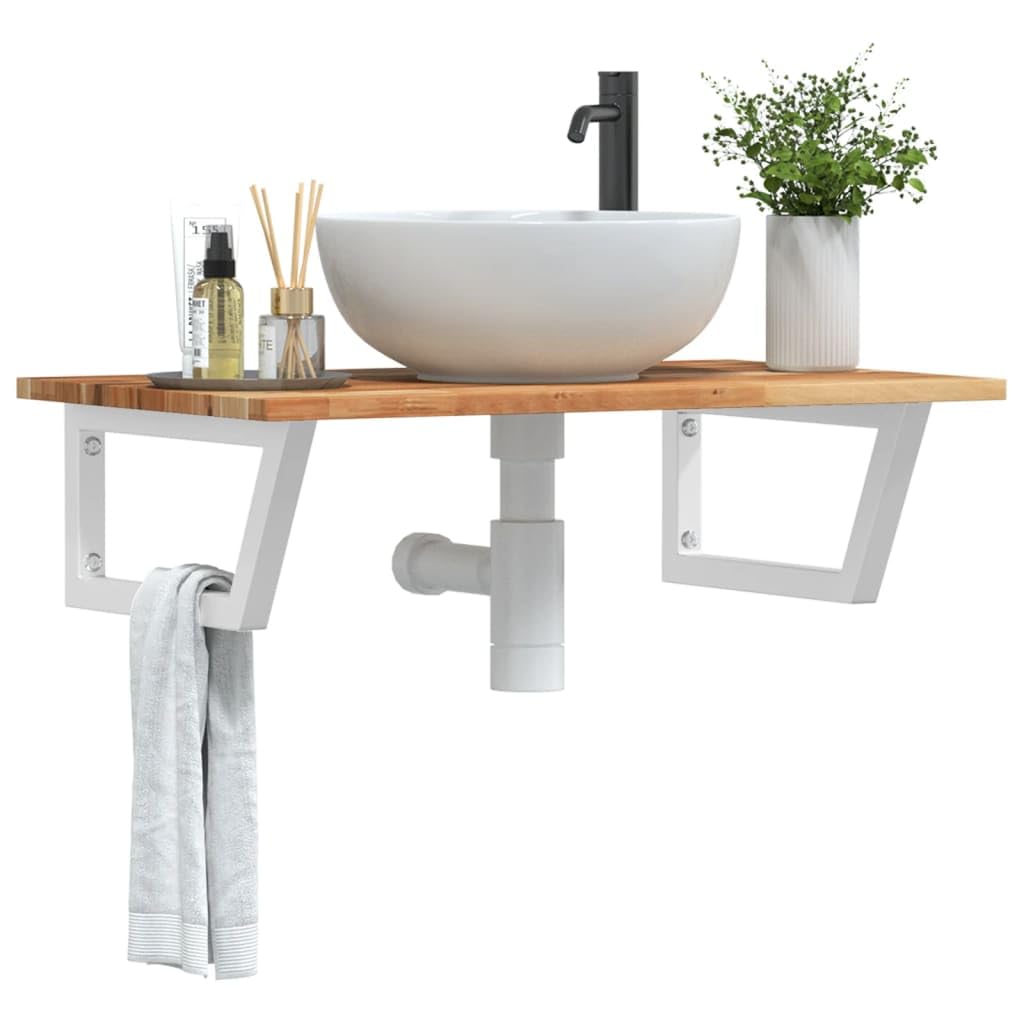Estantería para lavabo, montaje en pared, acero, madera de acacia | Toallero flotante, forma trapezoidal, versátil, ahorra espacio, estante de baño