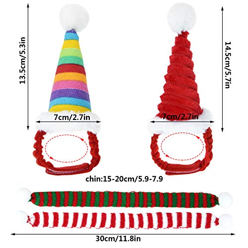 Jmkcoz 4 Pack Christmas Guinea Pig Costume Pet Santa Claus Cap Hat Scarf Red Colorful Stripe Pompom Scarf Hat for Guinea Pig Rabbit Hamster Chinchilla Hedgehog Kitten Ferrets Squirrel Small Animals - Thumbnail 2