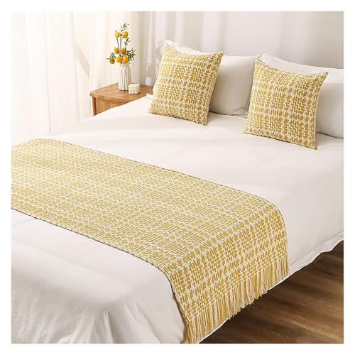 Bufanda para Cama, Camino de Cama, decoración Punto Color sólido, Funda, Colcha, Bufanda, Toalla, protección(A Yellow,140x180cm for 120cm Bed)