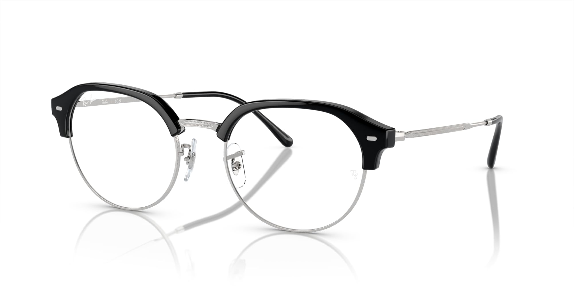 Ray-Ban Damskie okrągłe oprawki na okulary korekcyjne Rx7229, Czarny na srebrnym/soczewce demo, 51 mm