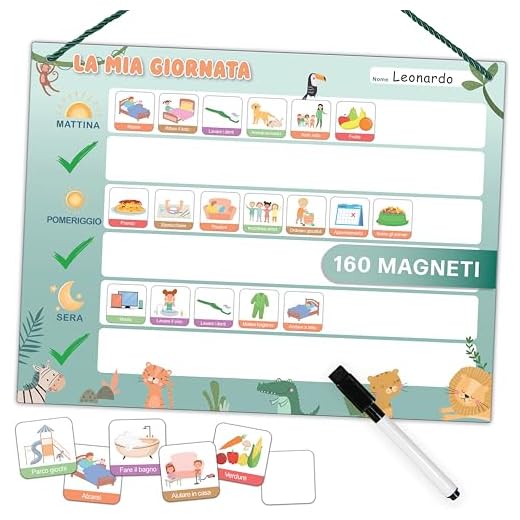 Mini Mindz® Calendario giornaliero per bambini - Lavagna magnetica Montessori dal design simpatico con 160 magneti e penna - Giochi educativi dai 3 anni - Calendario per bambini