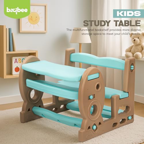 Image of BAYBEE Plastic 4 In 1 Baby Study Table & Chair Set For 2+ Years Kids Desk Set | Reading & Writing Study Table For Kids With Chair (Blue), 55 cm, 43 cm, 56 cm