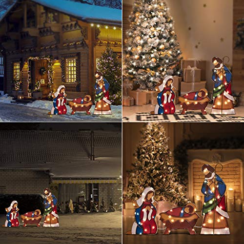 Christmas Nativity Set, 34.3" Christmas Holy Family Nativity Scene with Plug, Lighted Nativity Scene with Clear Mini Lights, Christmas Indoor/Outdoor Nativity Set (Baby Jesus, Mary and Joseph) - Thumbnail 7