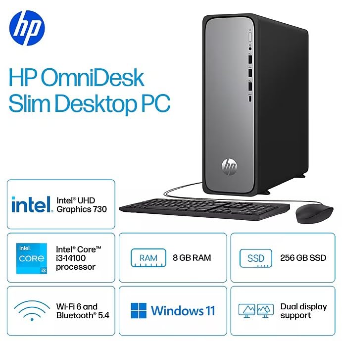 Amazon.com: HP OmniDesk Slim Desktop PC, Intel Core i3-14100, 8GB