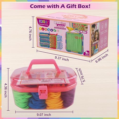 Image of IQKidz Weaving Loom Kit Toys, DIY Arts and Crafts for Kids and Adults, Ideal Gifts for Girls Ages 5 6 7 8-12 13, Easy Potholder Loom Knitting Activity for Beginners, 224 Craft Loops