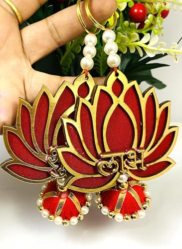 2 Pcs Lotus Shape Subh Laabh Wooden Door Hanging Toran Bandhanwar...