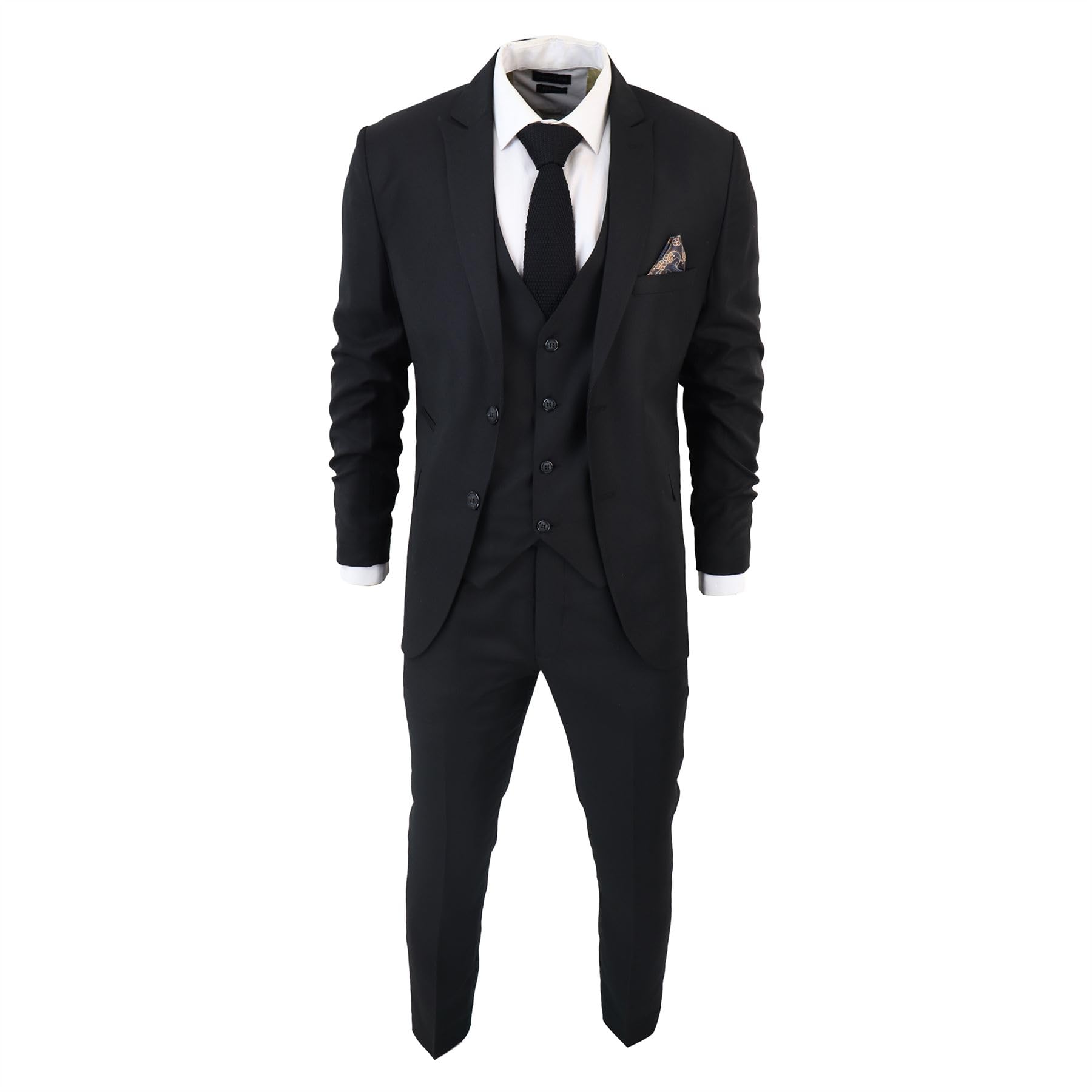 Truclothing Men's Black Im1 Classic Plain 3 Piece Suit - 40" Jacket 34" Trousers