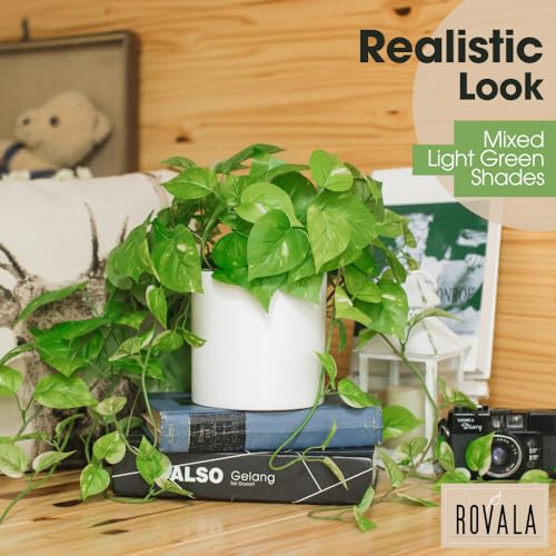 ROVALA Silk Plants for Home Decor Indoor in Pot Realistic Artificial Plants Fake Hanging Plants Faux Plants Indoor Fake Potted Plants Fake Plants for Shelves Bathroom Plants, Fake Pothos (Light Green) - Image 4