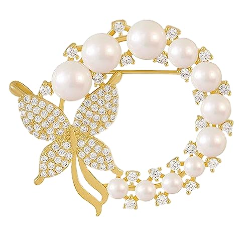 Image of Crystal Pearl Flower Brooches Pins Fashion Beautiful Created Rhinestone Floral Brooch Good Idea for Party Dance Wedding Banquet for Elegant Women Girl