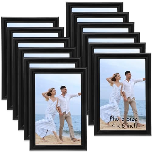 Redbaker 12 Pack 4 x 6 In Picture Frames Bulk Black Photo Display Frames for Wall Mount Tabletop Home Office School Display Wedding Anniversary Father's Day Favor Graduation Retirement Gifts