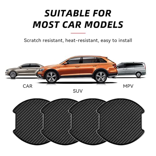 4PCS Car Door Handle Cup Scratch Protectors, TPU Carbon Fiber Door Bowl 3D Sticker, Handle Paint Cover Guard Pad, Universal Door Handle Protective Film for Most Cars (Large-Black) - Image 6