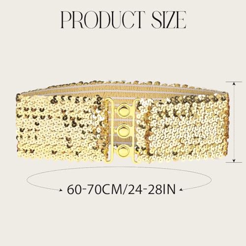 Asooll Sparkly Gold Sequin Waist Blet Wide Elastic Waistband Party Club Dress Belt for Women3